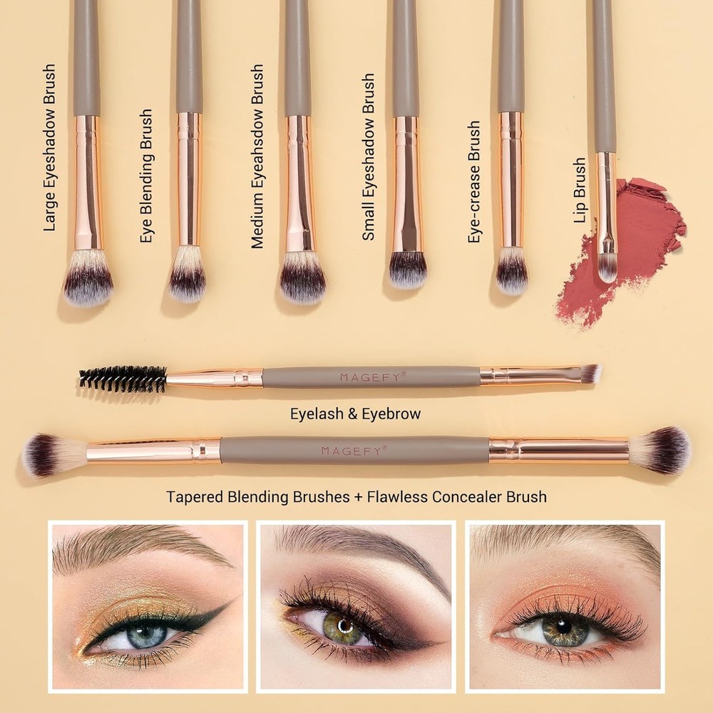 Makeup Brushes 12Pcs with Bag,Double-End Multi-functional for Foundation Powder