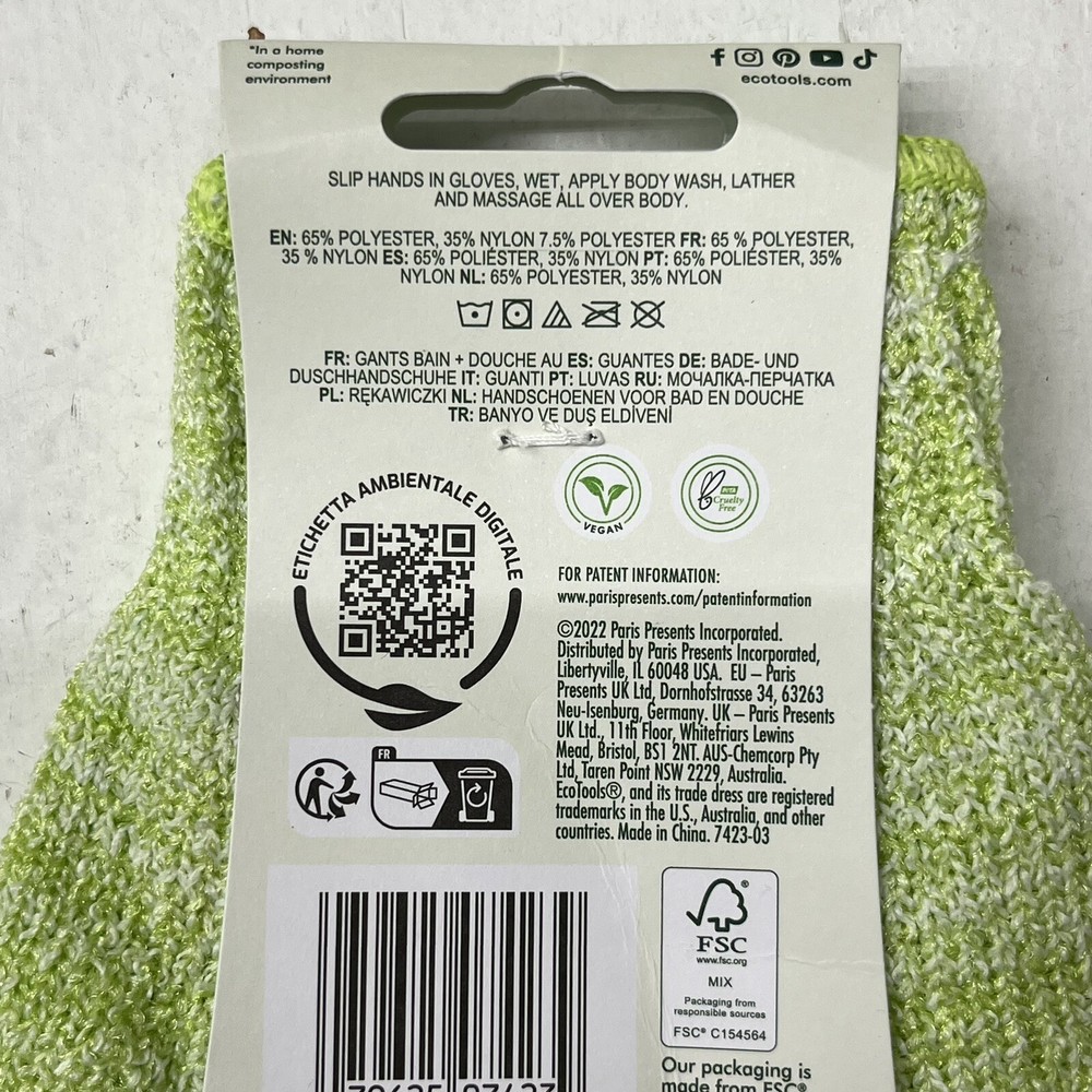 ecoTools Green Bath & Shower Gloves 2 Pack NEW