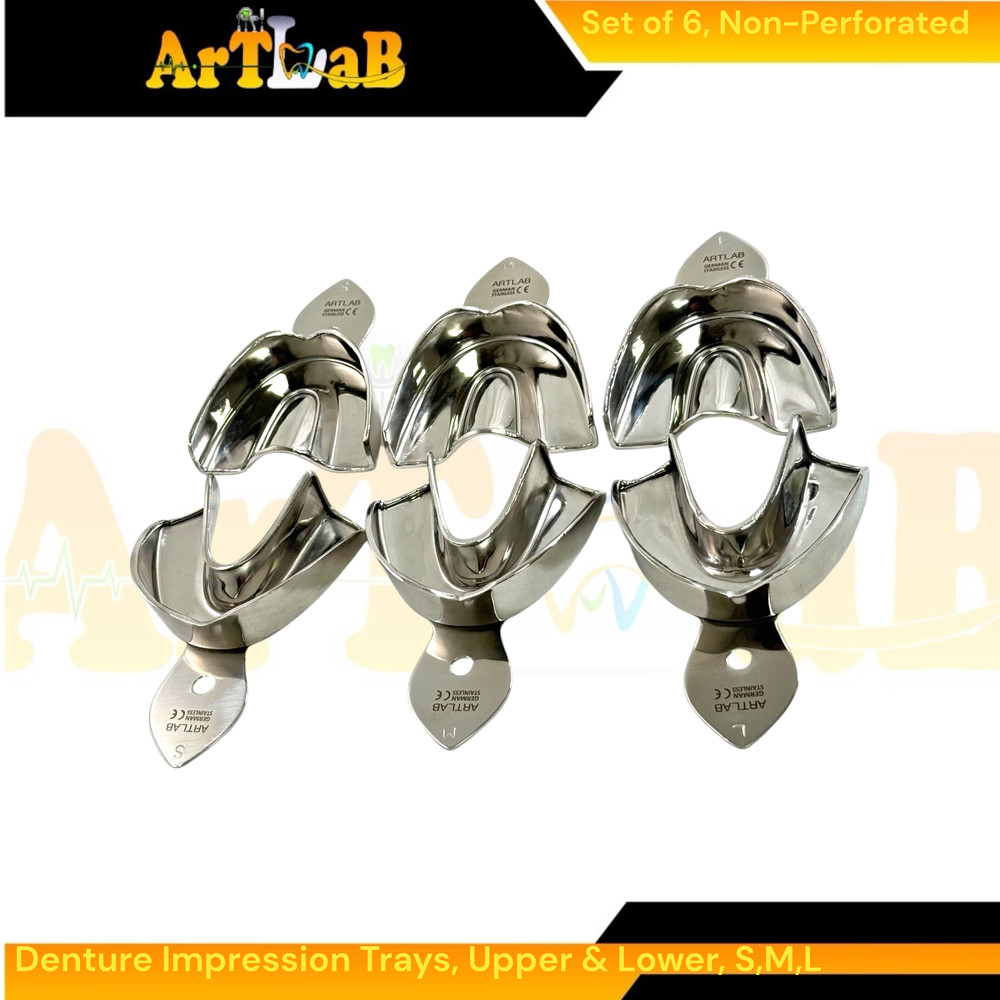 Set of 6 Denture Impression Trays, Upper & Lower, Small, Medium, Large, Plain