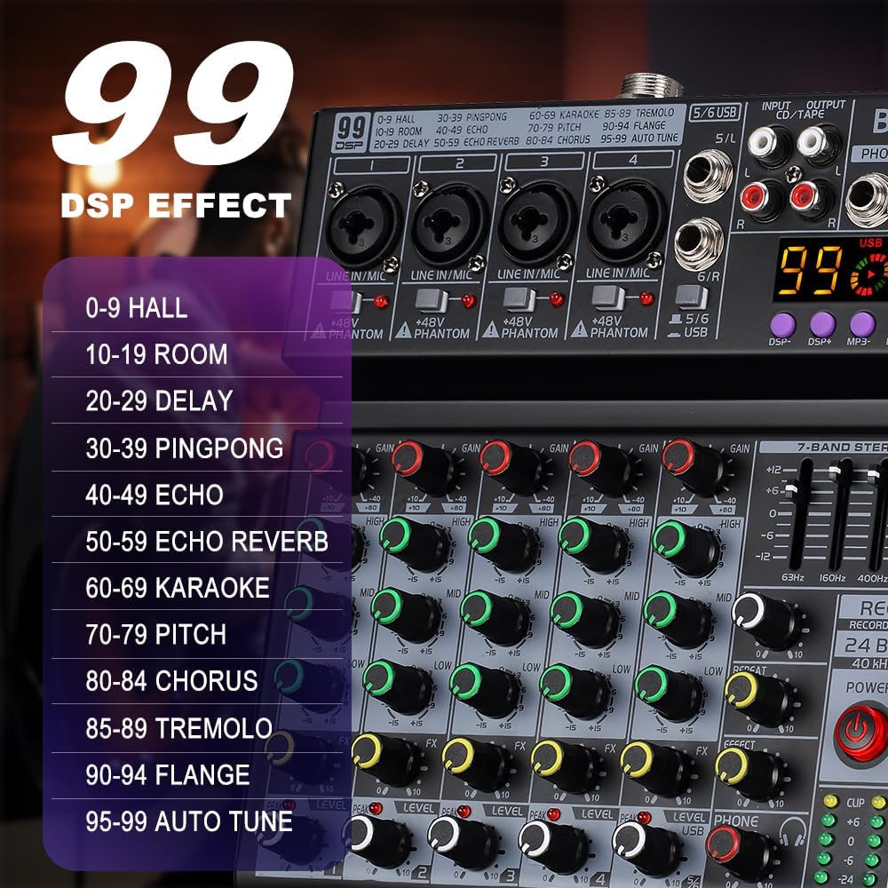 06A 6-Channel DJ Mixer with 99 DSP Effects & Bluetooth USB Interface