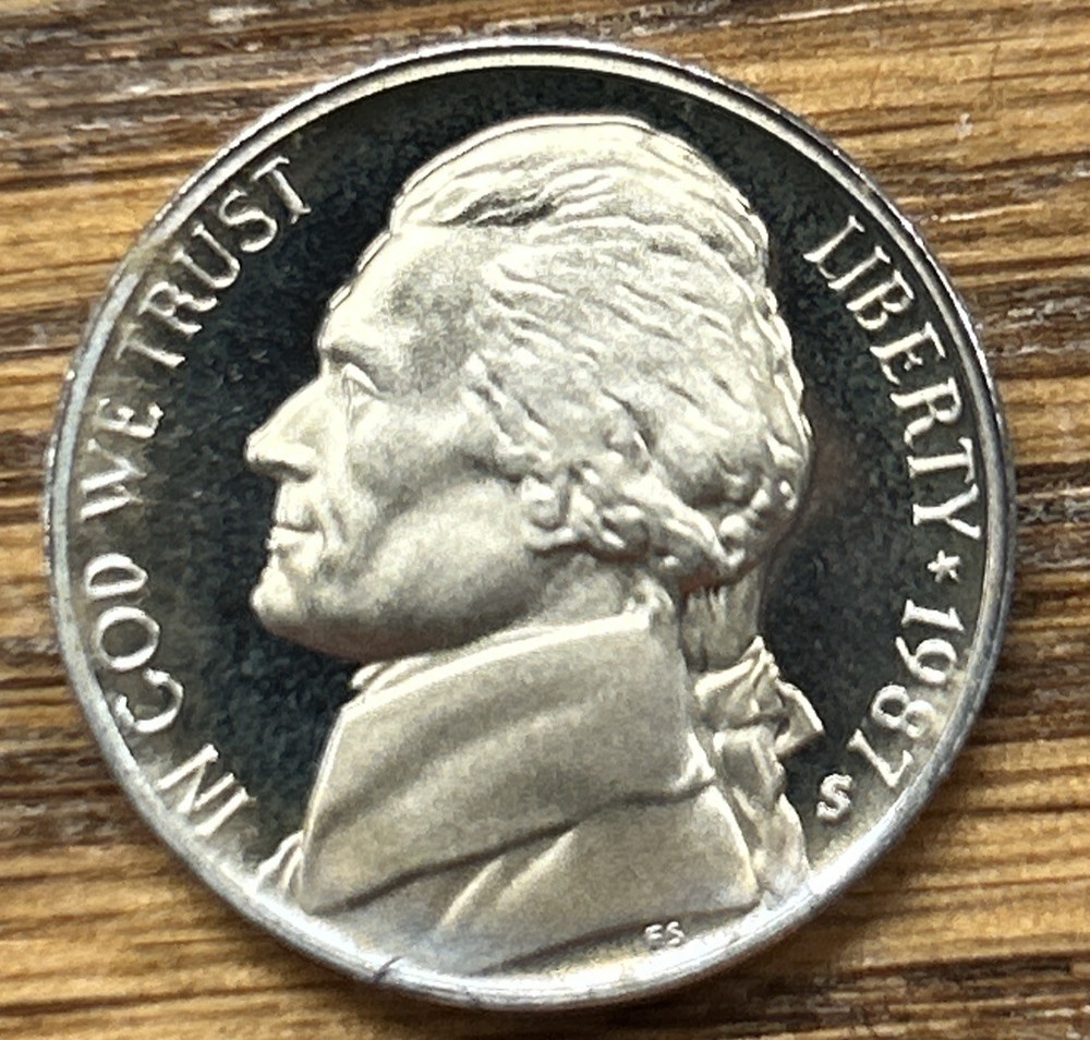 1987 S Proof Jefferson Nickel - Five Cent Coin from Proof Set