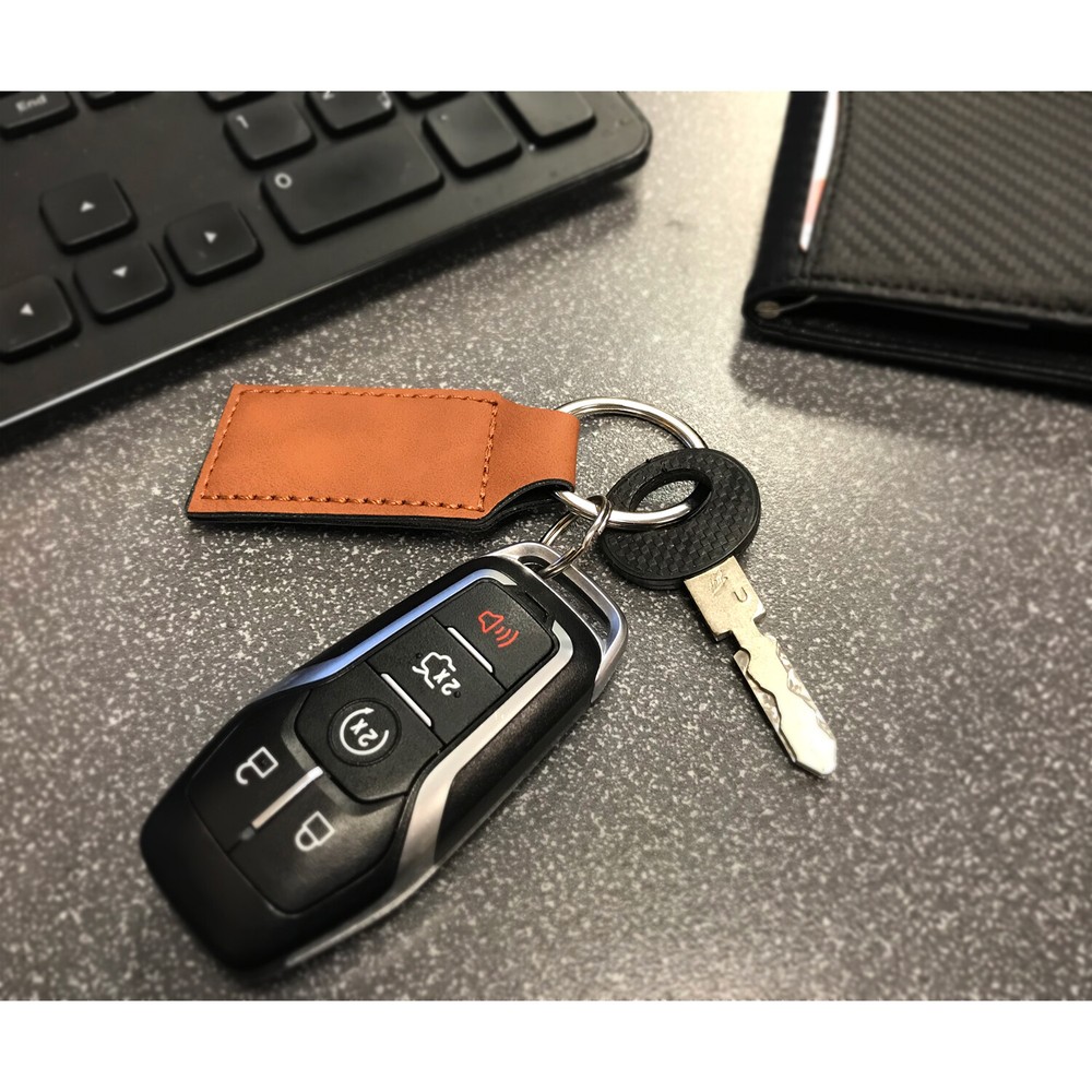 Jeep Grand Wagoneer Rectangular Brown Leather Key Chain