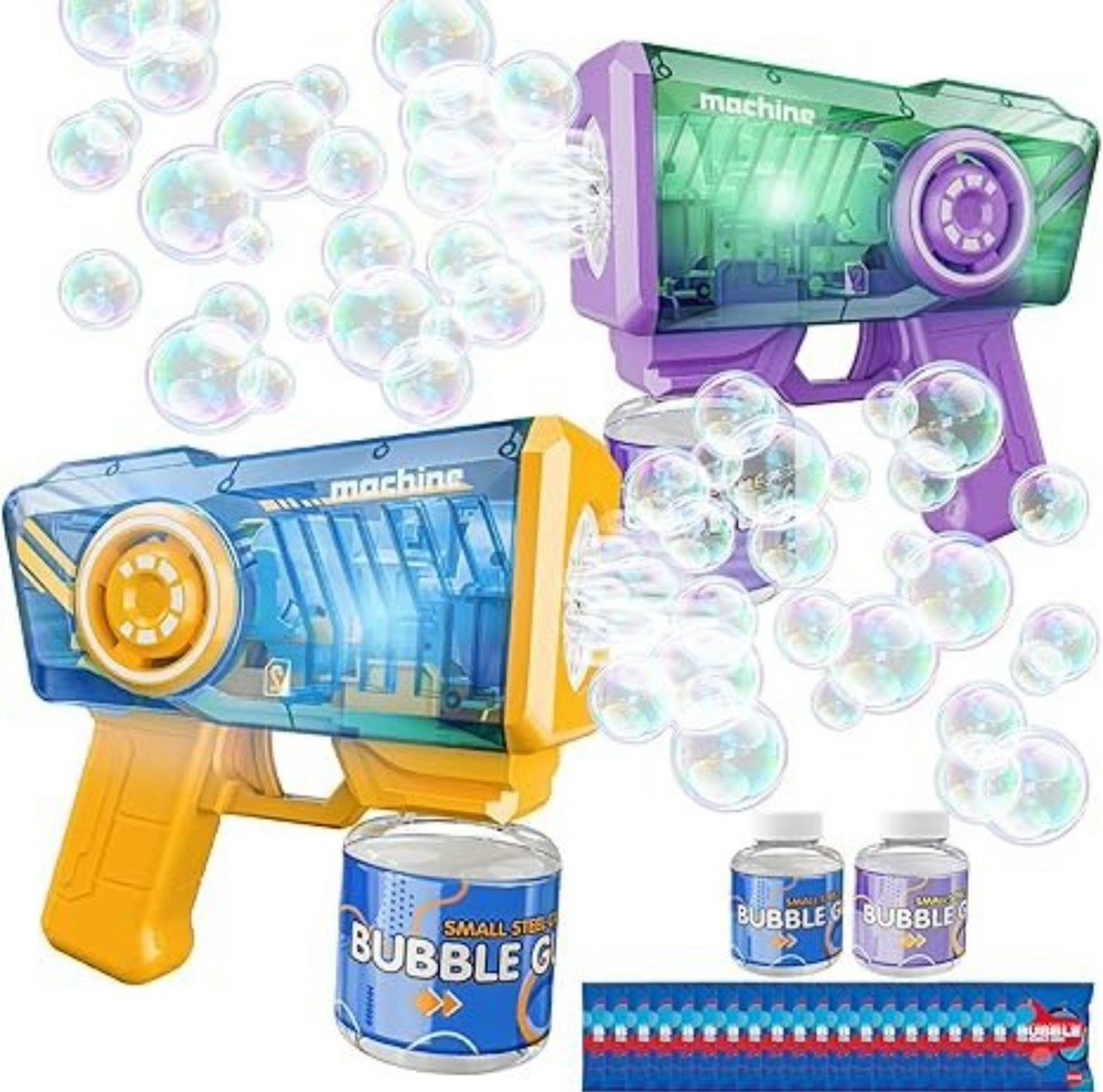 2 Pack 12-Hole LED Automatic Bubble Machine with 2 Bottles &25 Bags Refill Solut