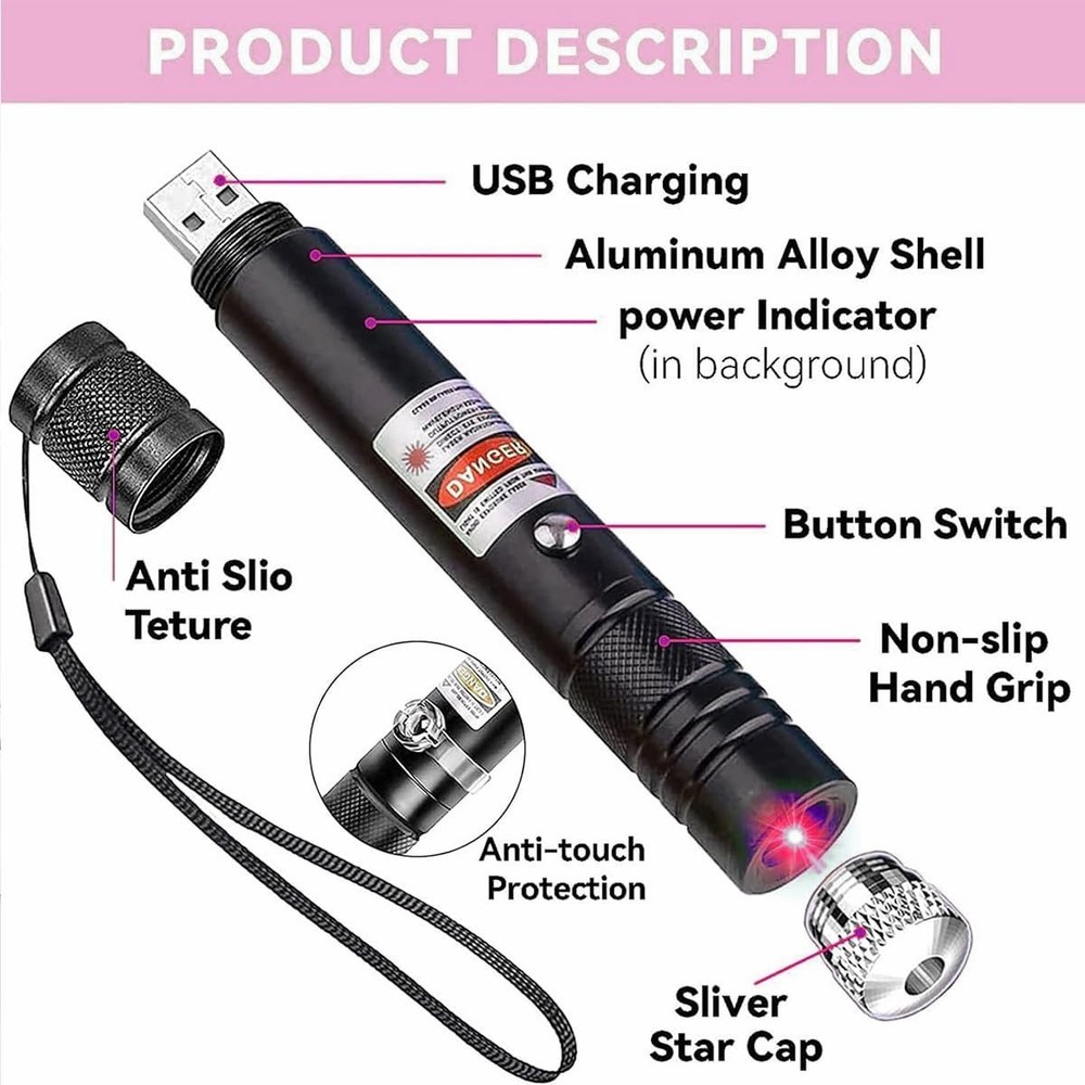 Rechargeable Laser Pointer for Cats & Presentations - Adjustable Beam Modes