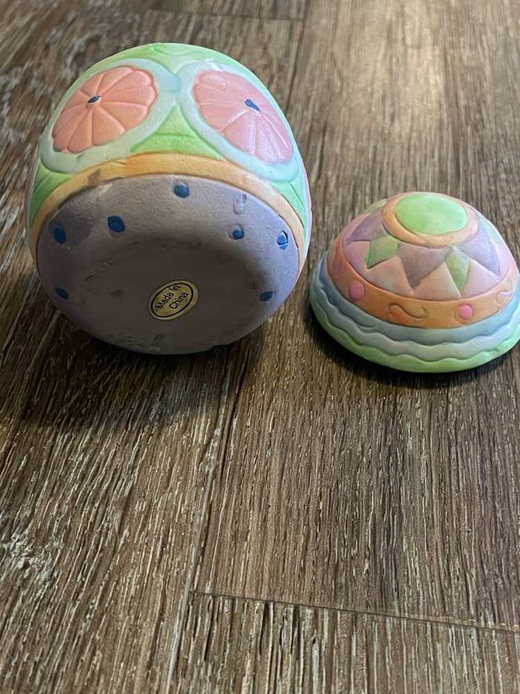 NEW Open BOX Ceramic Easter Egg Candles 6 pc. Unscented Hand Painted Colors