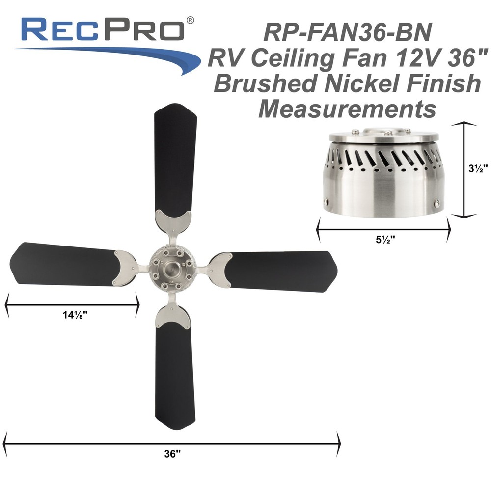 RecPro RV 12V Ceiling Fan | 4-Blade | 4-Speed | Near Silent Operation