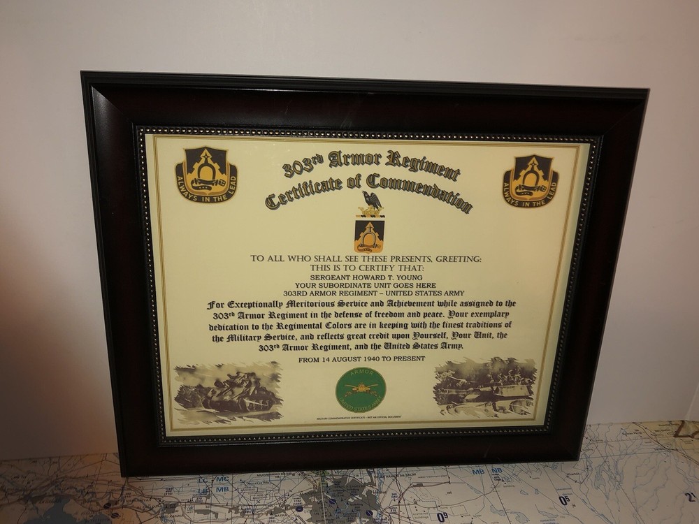 303RD ARMORED REGIMENT / COMMEMORATIVE - CERTIFICATE OF COMMENDATION