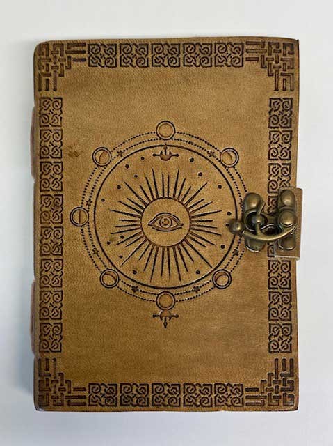 Moon Phase Embossed Leather Journal Diary 5x7 Latch Closure Celestial Eye Book