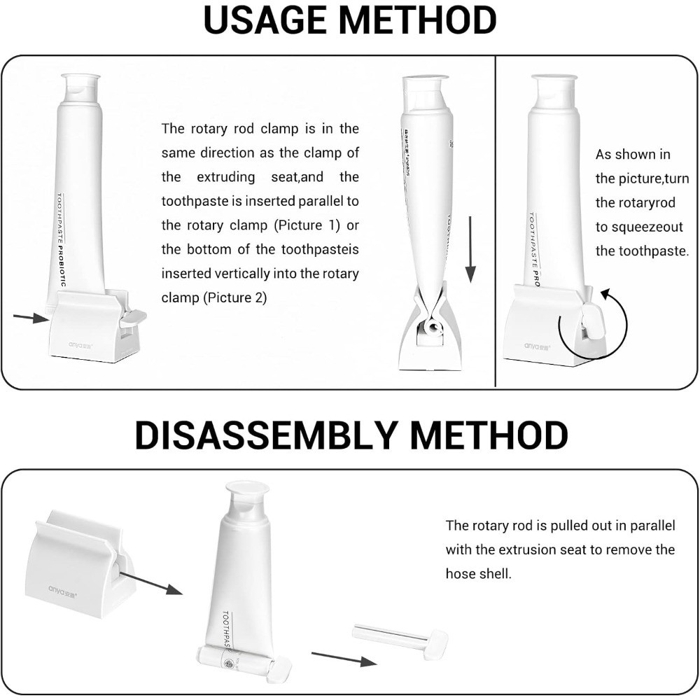 Rolling Tube Toothpaste Squeezer and Holder Stand for Bathroom White