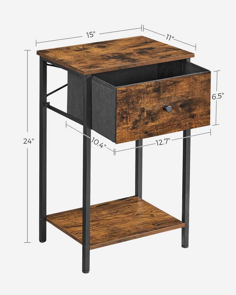 Nightstand, Side Table with Fabric Drawer, 24-Inch Tall End Table with Storag...