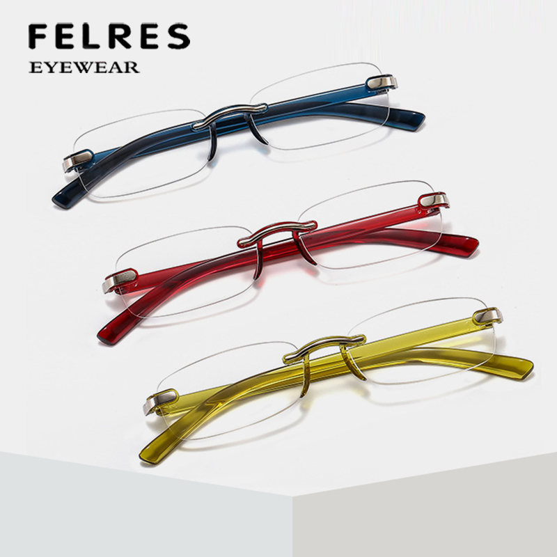 Women Square Rimless Blue Light Blocking Reading Glasses Small Frame Glasses New
