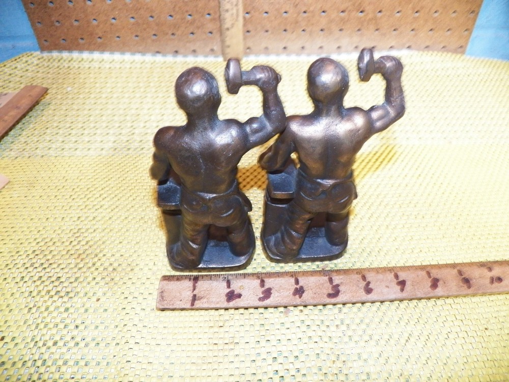Vintage Cast Bronze Livery Blacksmith Workers Bookends