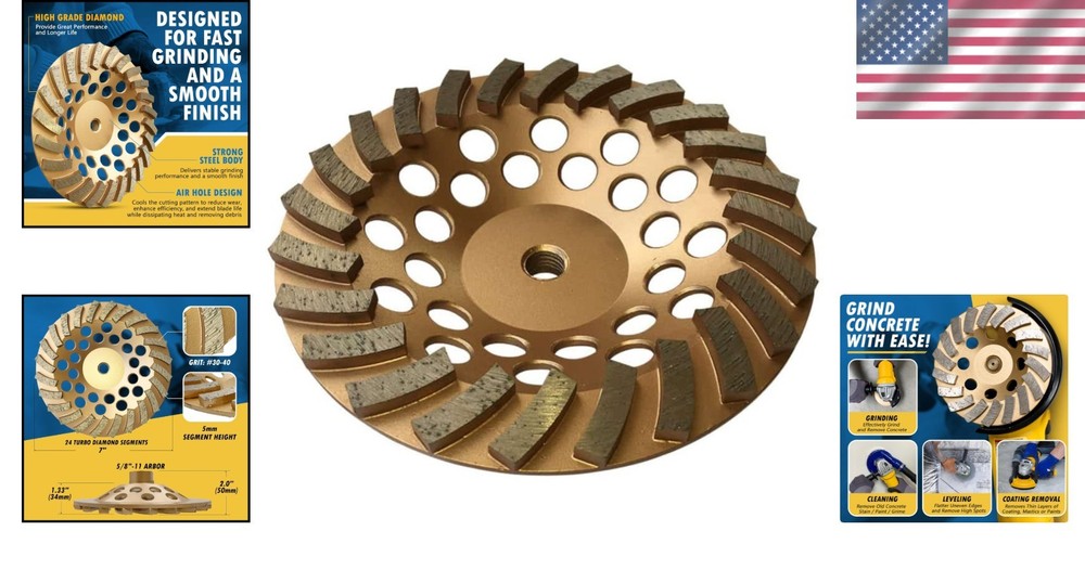 Concrete/Masonry Grinding Discs - 7" Diameter, 24 Segments