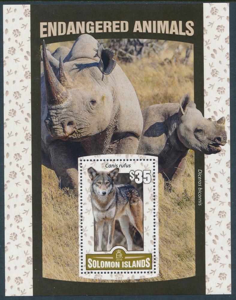 2016 SOLOMON ISLANDS ENDANGERED ANIMALS MINI SHEET ($35) FINE MINT MNH