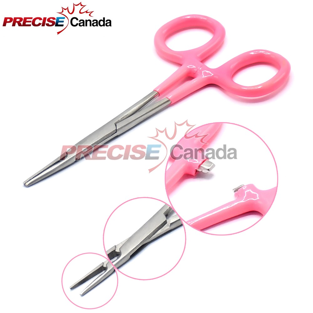 Mosquito Hemostats Forceps (Straight) Surgical Instruments, Pink Dip Handle 5"