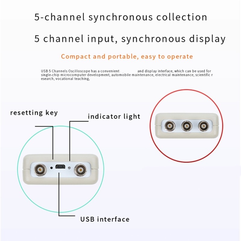 5 Input Channel Oscilloscope USB Power For Data Recording