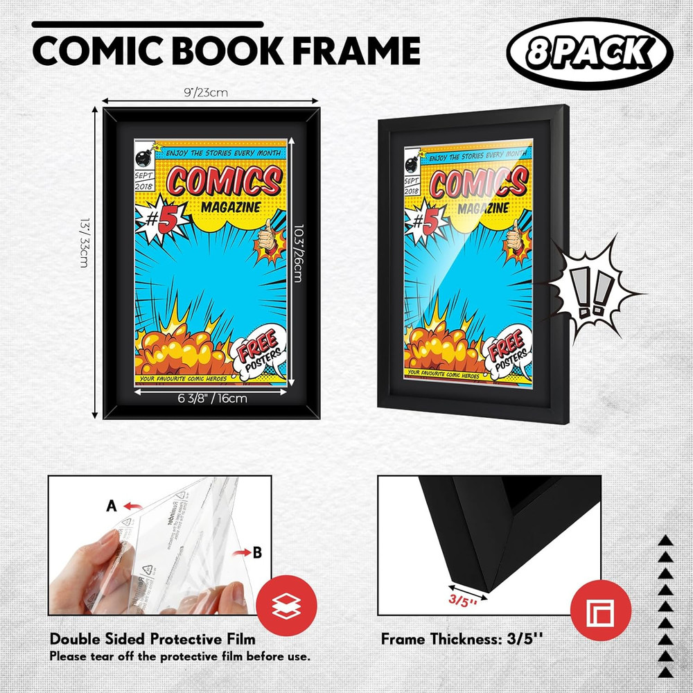 8 Pack Comic Book Frame, UV Protection, Comic Picture Magazine Frames