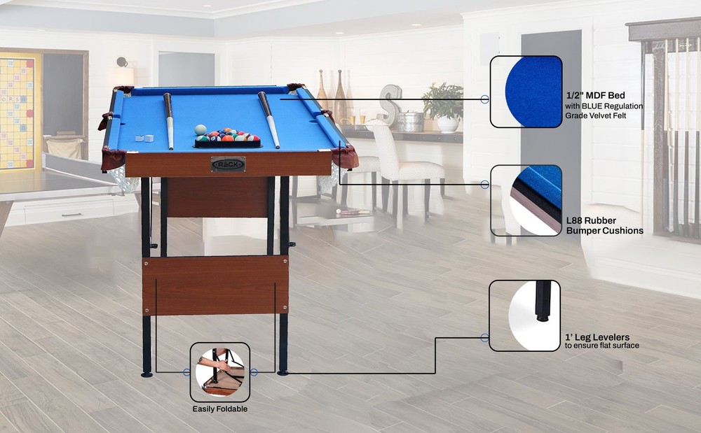 Crux 55" Folding Classic Billiard Pool Table Multi Player Game, Blue