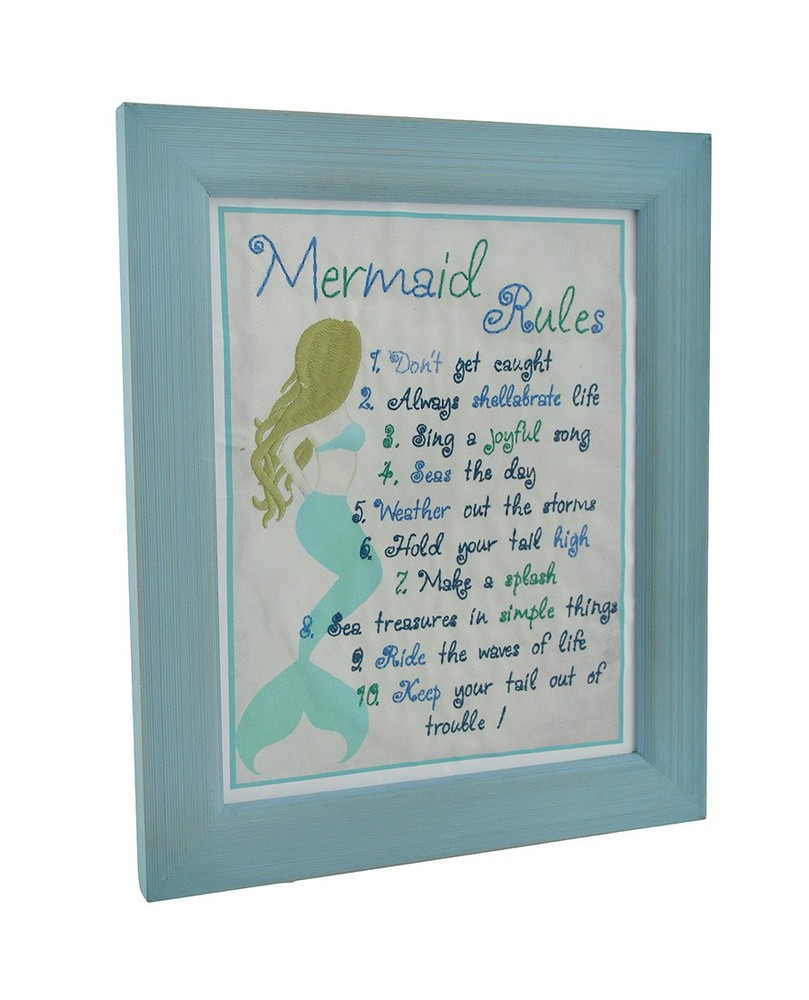 Scratch & Dent Embroidered Mermaid Rules Framed Wall Hanging