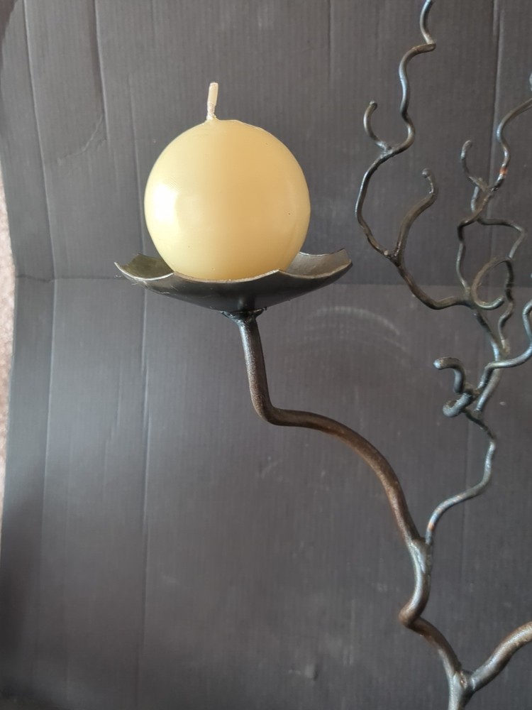 2 ARM GREY METAL CANDELABRA WITH CENTRE TREE BRANCH STEM #