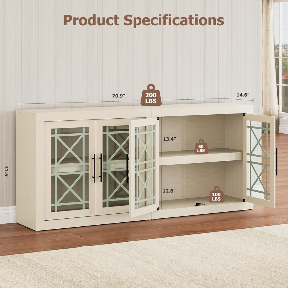 Sideboard with Glass Doors,Coffee Bar Cabinet for Storage,Kitchen Server Console