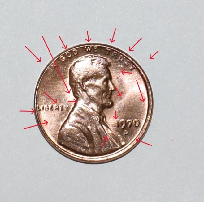 1970 D Strike Through Missing Letters Broad Strike Error R & O Uncirculated Red