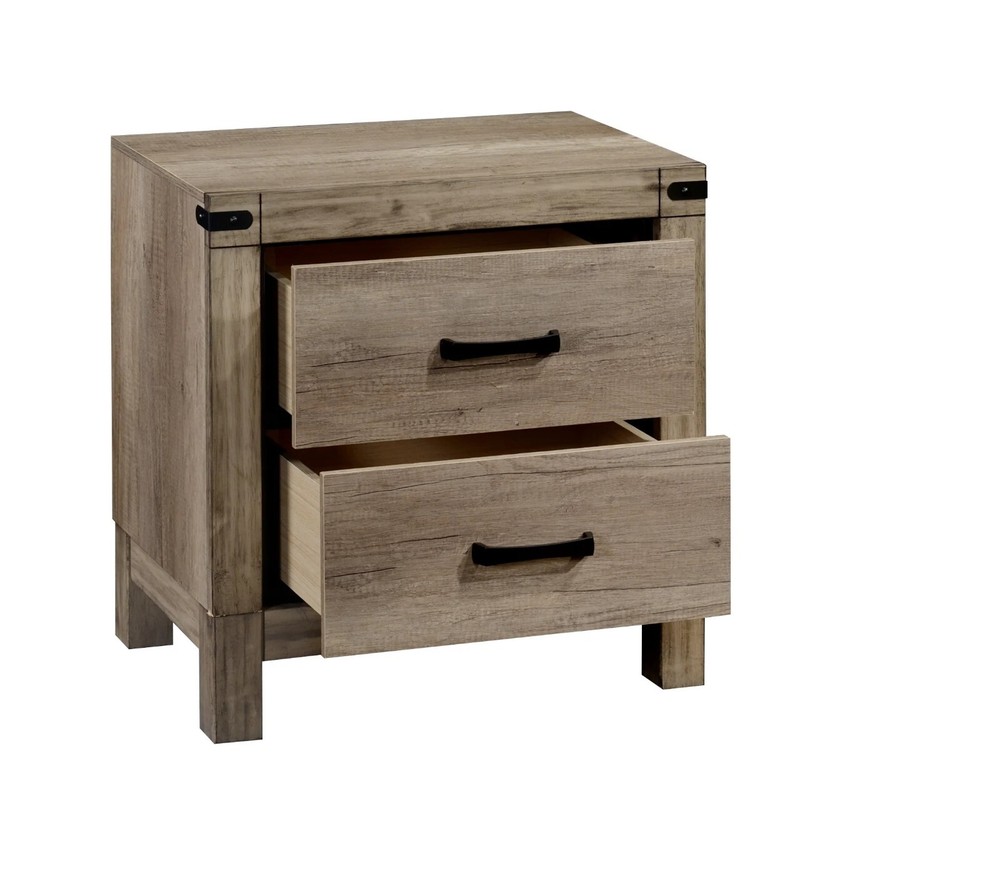 3pc Queen Size Bed 2x Nightstand Melamine Finish Bedroom Set Rustic Light Grey