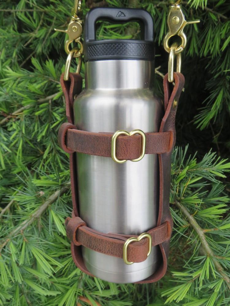 Full Grain leather water bottle holder, bottle carrier  hand made adjustable