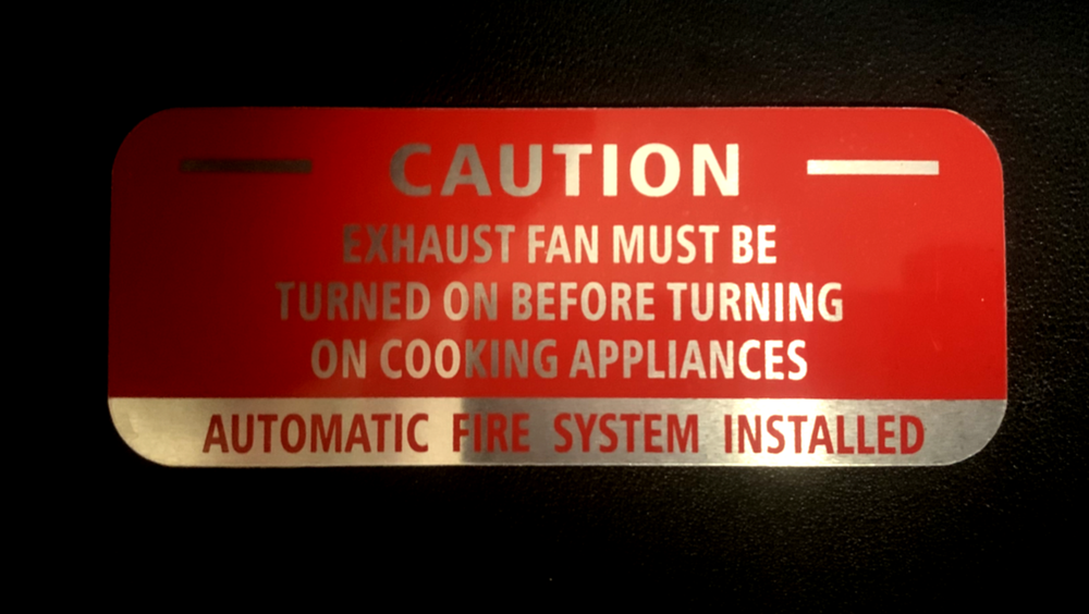 🔥🧯ALUMINUM KITCHEN"CAUTION AUTOMATIC SYSTEM EXHAUST FAN SIGN" W/ADHESIVE BACK