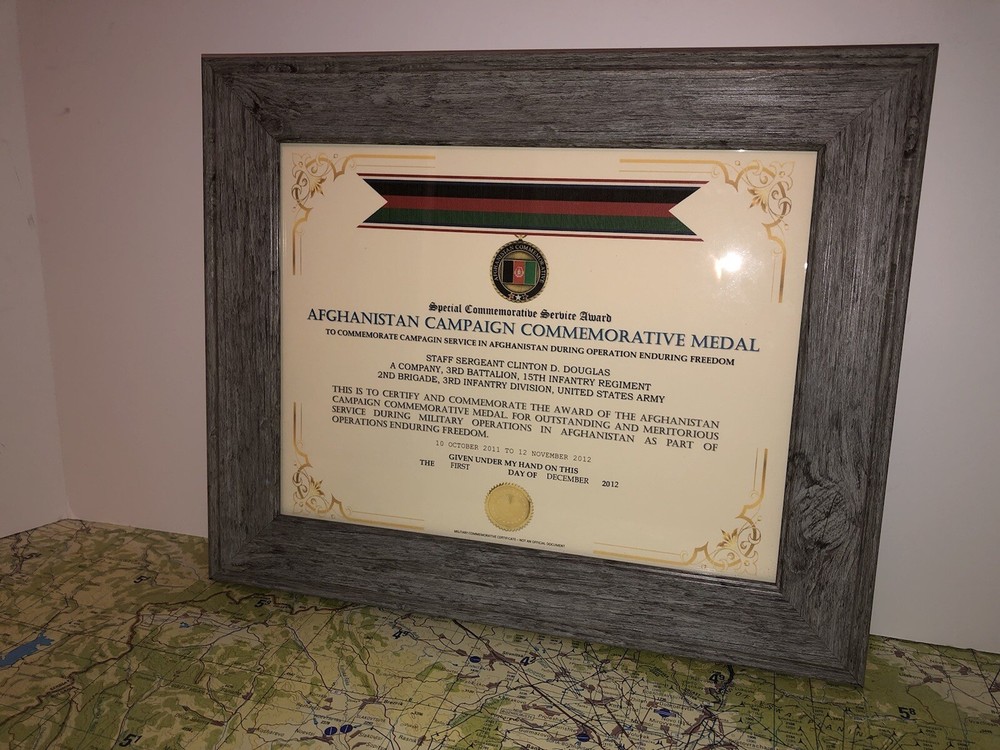 SCSA - AFGHANISTAN CAMPAIGN COMMEMORATIVE MEDAL CERTIFICATE ~ Type 1