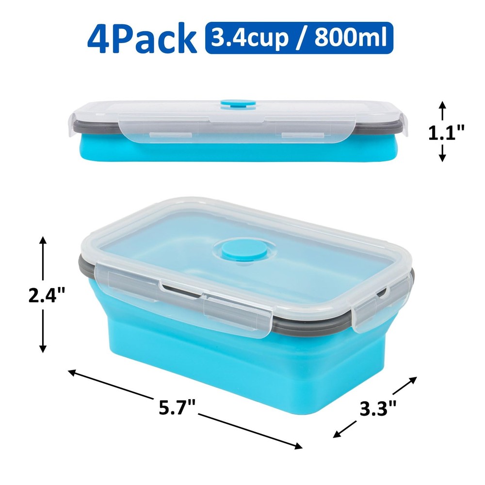 Collapsible Silicone Food Storage Containers Set 800ml, Blue | 27 oz | 4pc