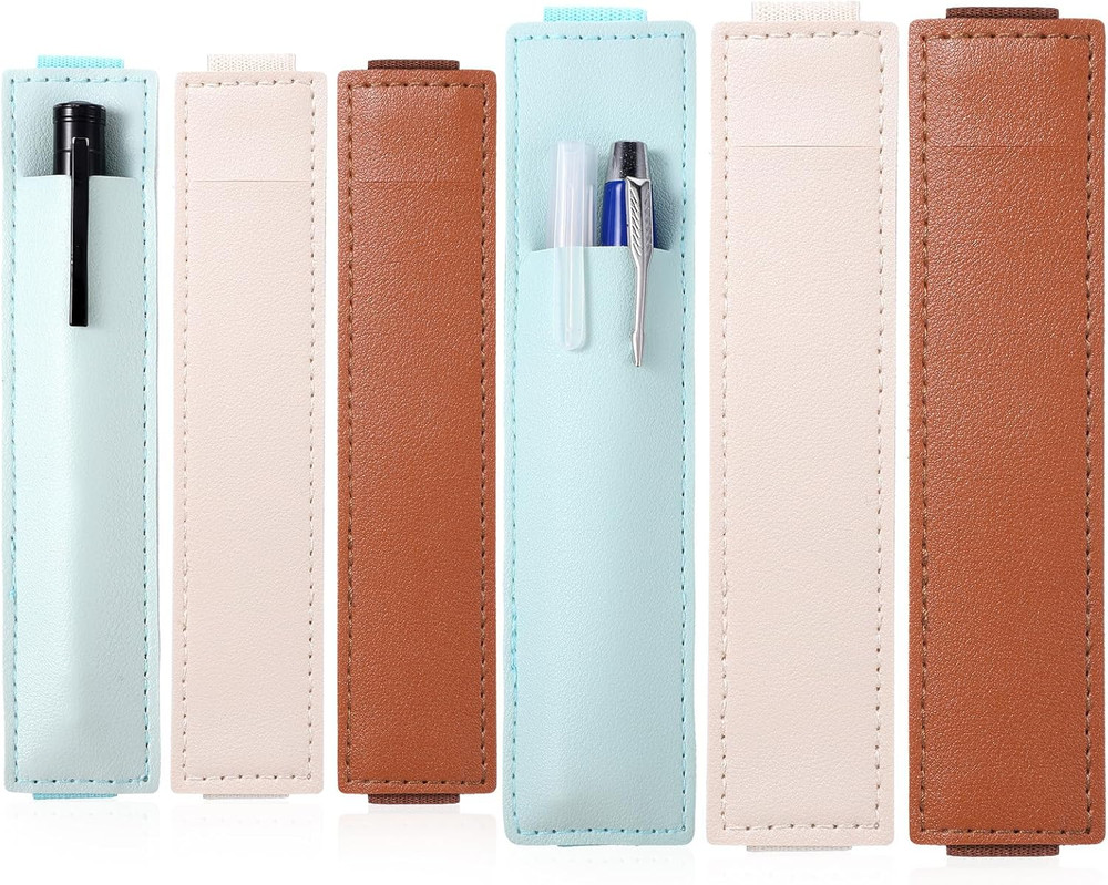 6Pack Adjustable Elastic Pen Holder for Notebook Journal PU Leather Sleeve Pouch