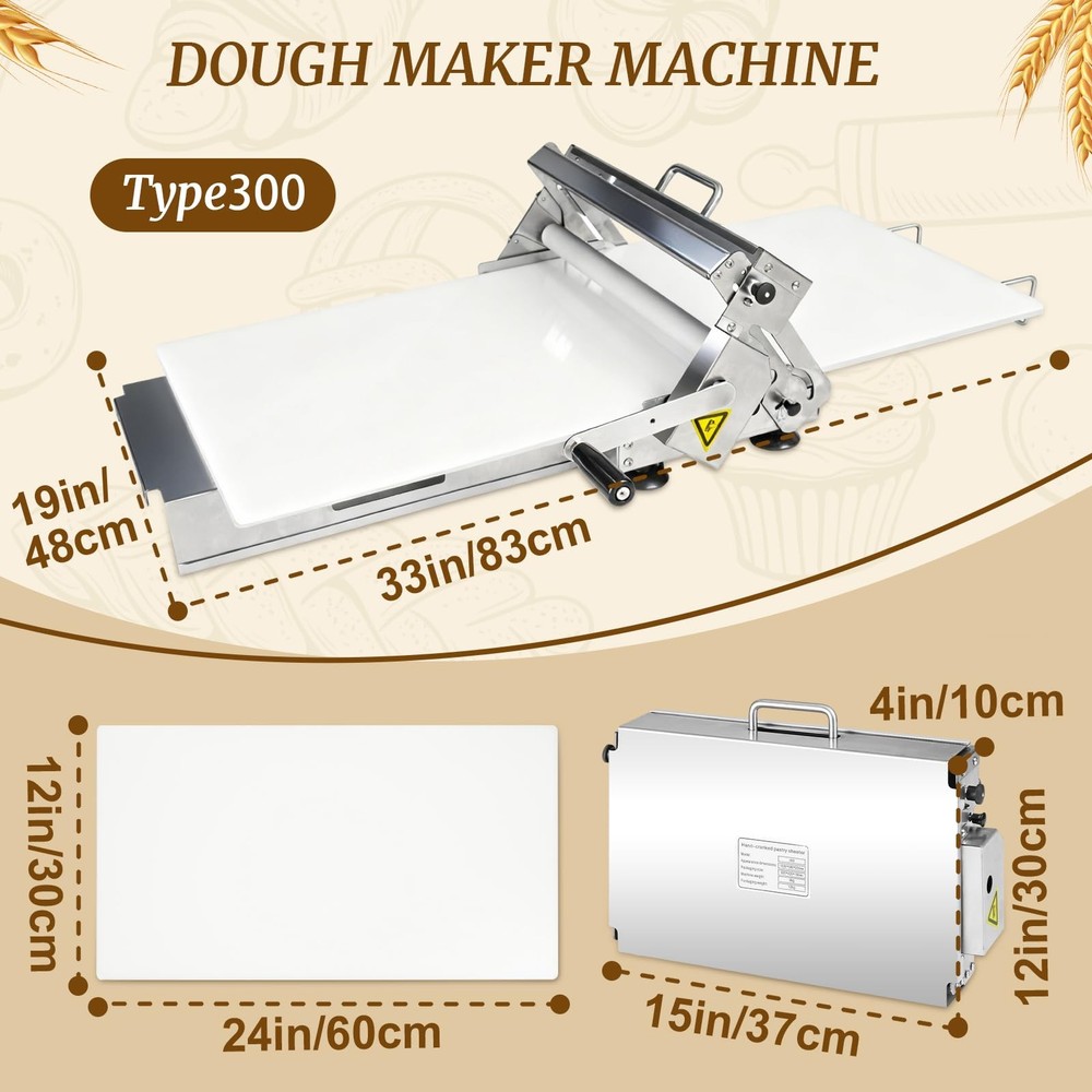 Manual Dough Sheeter 23.6"x12",Roller Machine,Commercial Folding Dough Maker ...