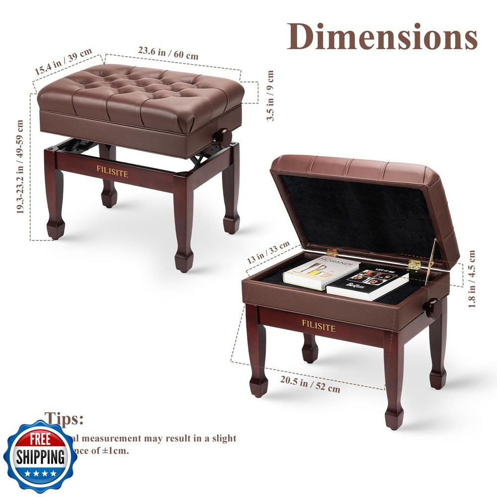 FILISITE Adjustable Height Piano Bench with Storage, Heavy Duty S