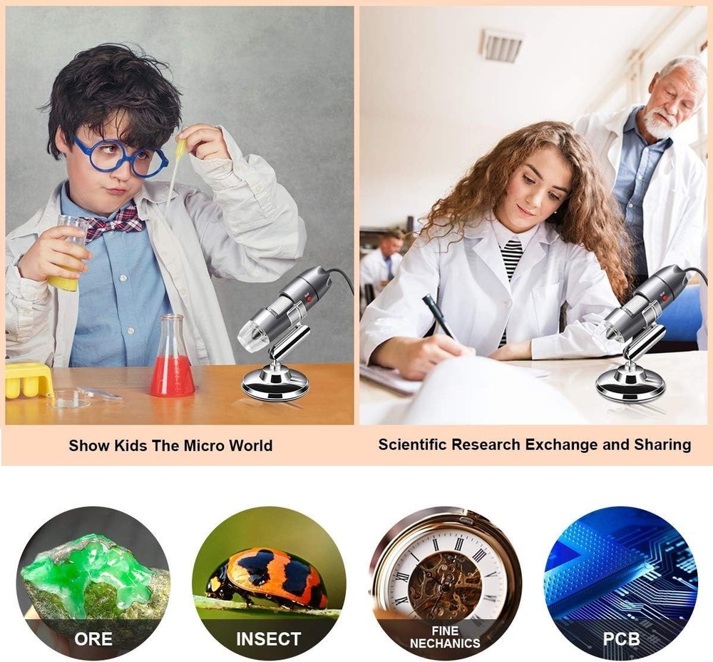 Compact USB Microscope with Stand & Carrying Case, Perfect for Student Use