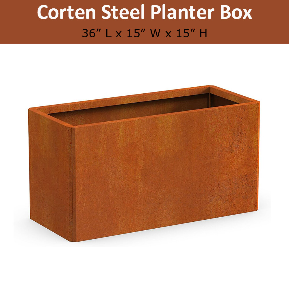 36X15X15-inch Corten Steel Planter Large Rectangular Planter Box Rustic Planters