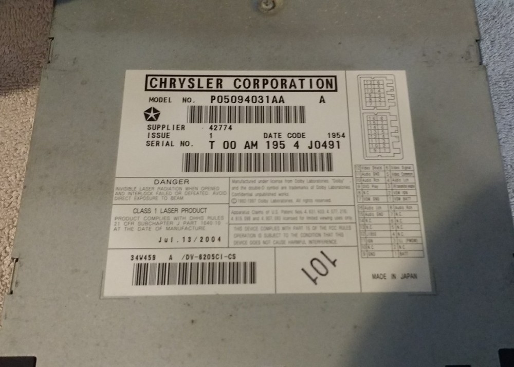 2004-2008 Chrysler Pacifica 6 Disc CD DVD Auto Changer Player