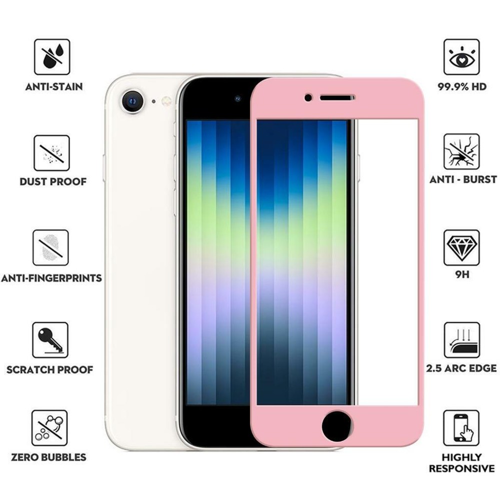 For iPhone SE 2022 2020 7 8 Full Coverage Tempered Glass Screen Protector Cover