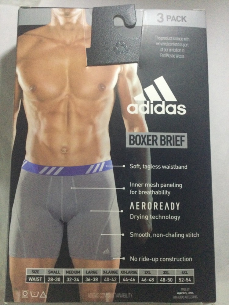 Adidas 3 Pack Boxer Brief Performance Mesh Blue Gray Black New Tags