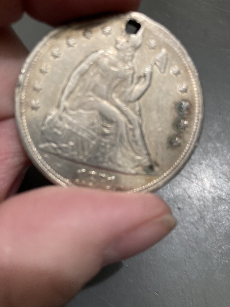 1871 Seated Liberty Silver Dollar - - Holed