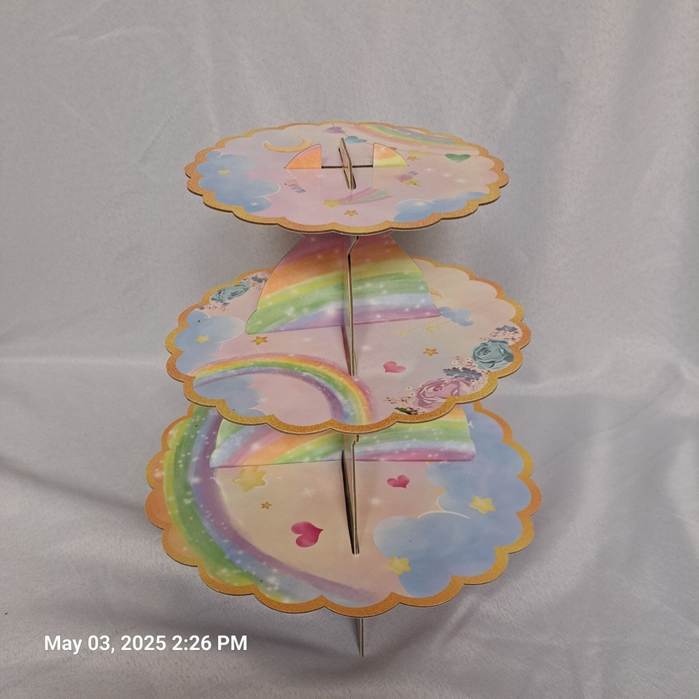 2 Cupcake Cookie Display Stand 3 Tier Unicorn Rainbows READ