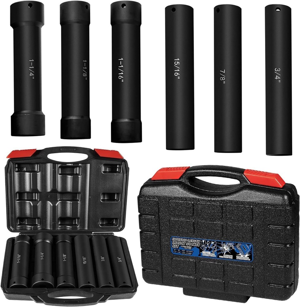 1/2 Inch Drive Heavy Duty Extended Length Extra-Deep Length Impact Socket Set