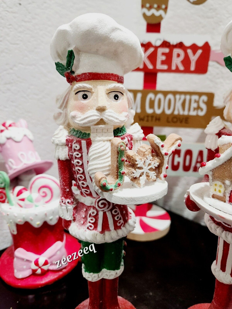 2 Christmas Gignerbread JOY Nutcrackers Red Figurines Statue 10.75"