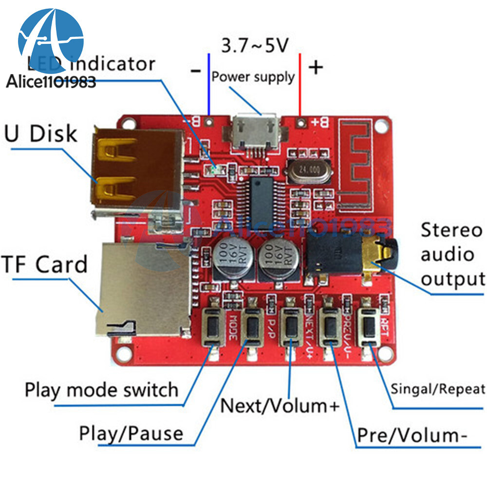 1~10 3.7-5V Bluetooth Audio Decoder MP3 Player Board Micro USB W/ TF SD Slot LOT