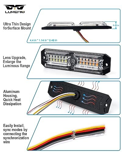 Grille Strobe Light Kits for Trucks, 12-LED Surface Mount Amber and White