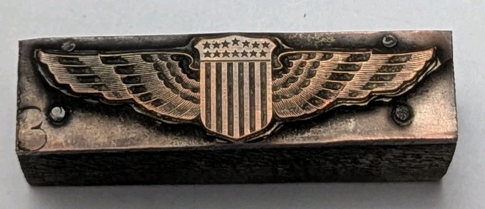 1920s Air Service Copper Pilot Wing Printing Block