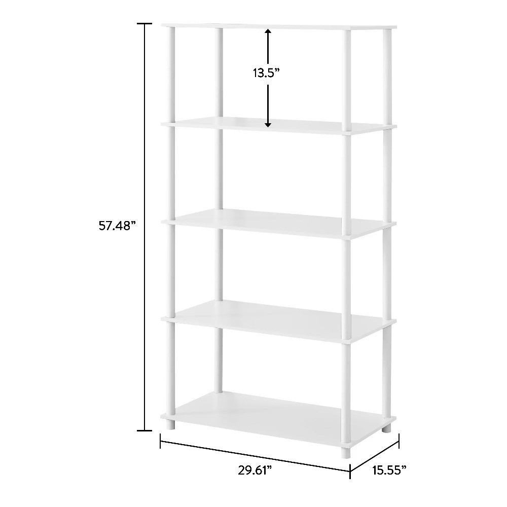 No Tools 5-Shelf Bookcase, White