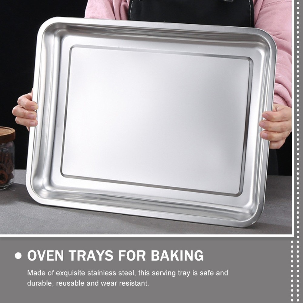 3pcs Oven Pan Stainless Steel Rectangular Heavy Duty Deep Edged Tray