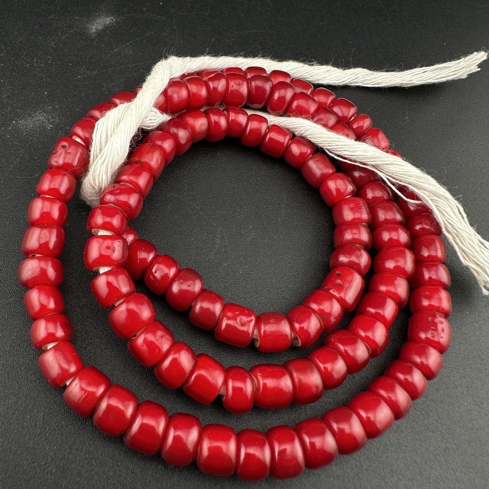 Antique Venetian Red WhiteHeart Beads Long String Rare