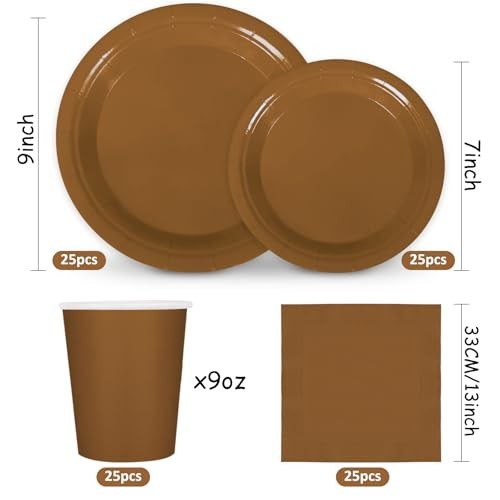 100Pcs Tableware Set Fall Disposable Dinnerware Set 50Pcs Paper Plates Brown